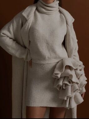 Sierra Darien 3 Piece Wool Cashmere Cardigan, Top, & Skirt Size L